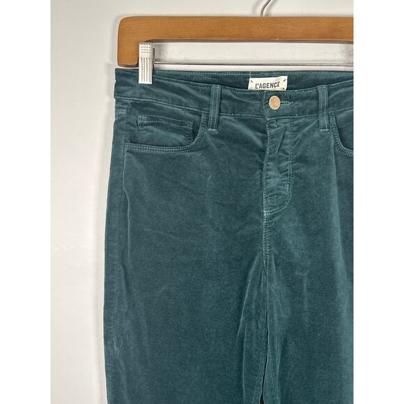 L'Agence Piper Skinny High Rise Womens Size 26 Evergreen Green Velvet - Picture 2 of 10